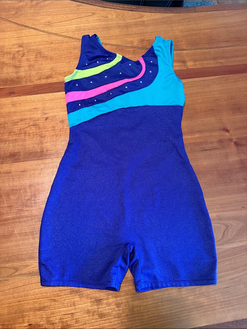 Danskin Girls Blue Purple Gymnastics Leotard with Neon Accents